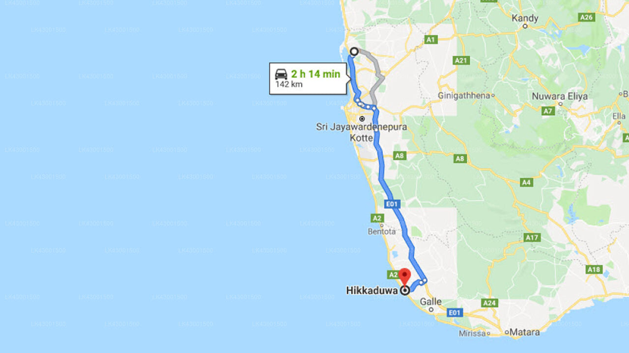 Transfer between Colombo Airport (CMB) and Coral Gardens, Hikkaduwa