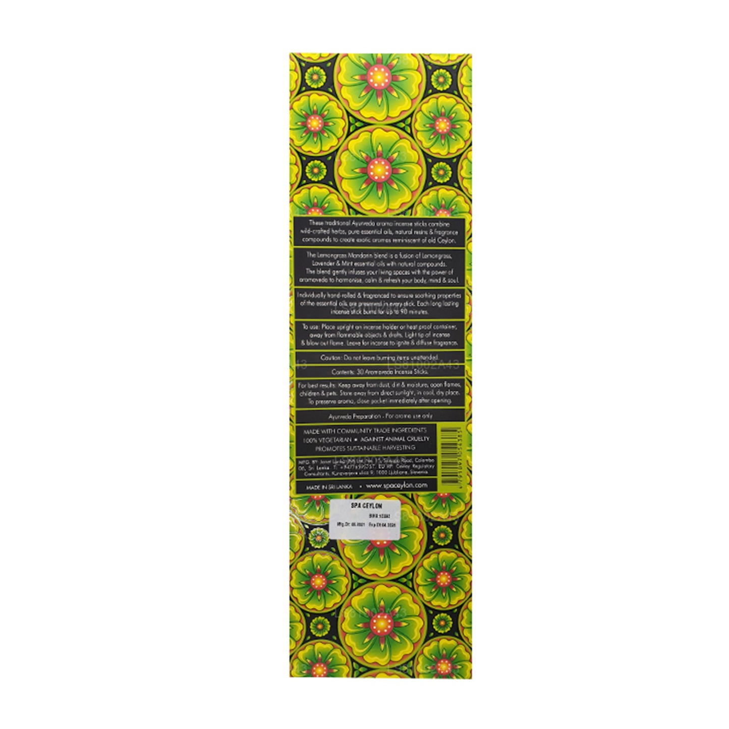 Spa Ceylon Lemongrass Mandarin Aromaveda 30 Incense Sticks