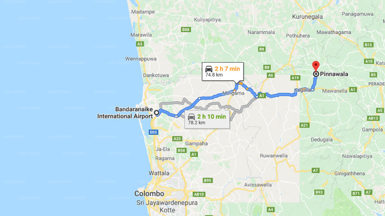 Colombo Airport (CMB) to Pinnawala City Private Transfer