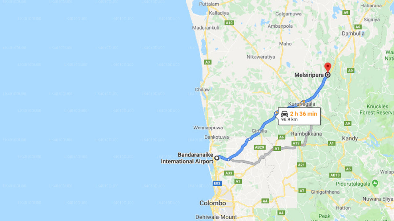 Colombo Airport (CMB) to Melsiripura City Private Transfer