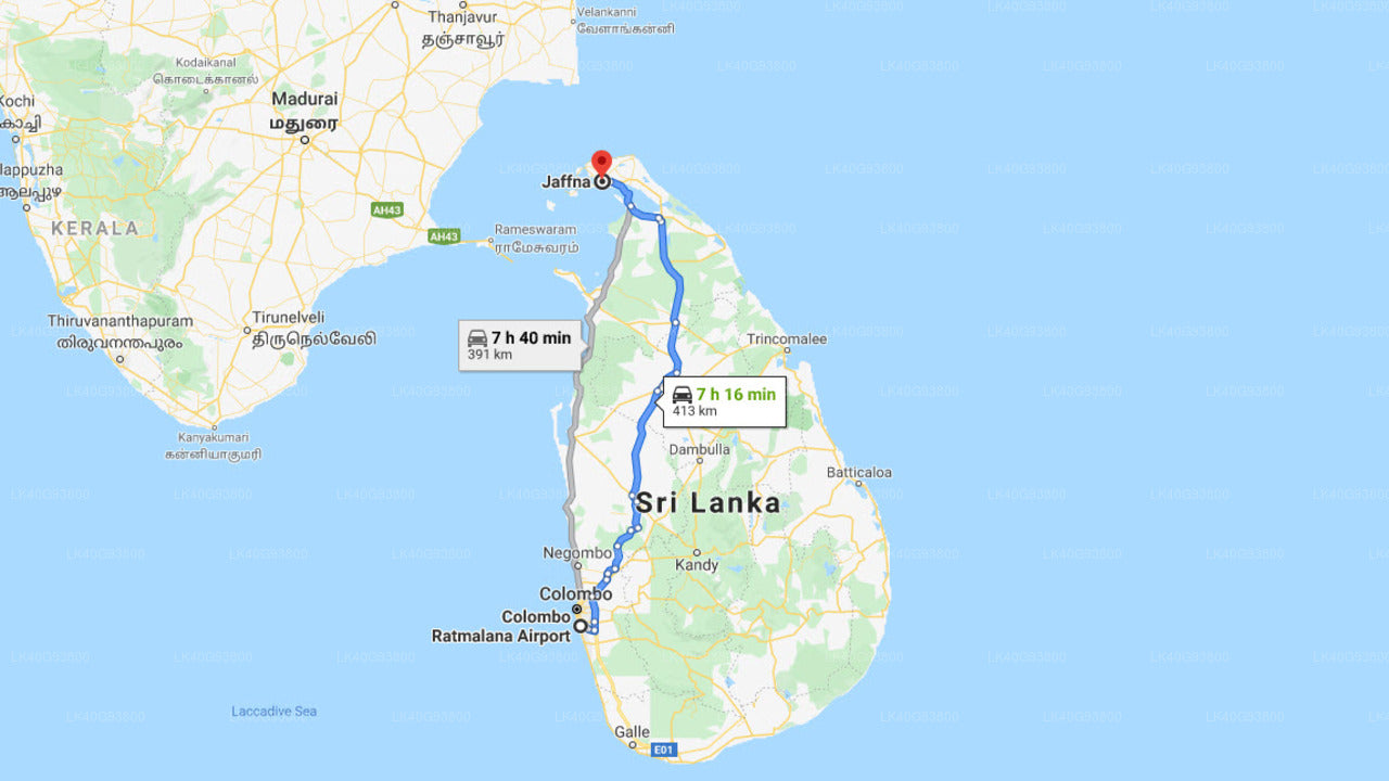 Ratmalana (RML) Airport to Jaffna City Private Transfer