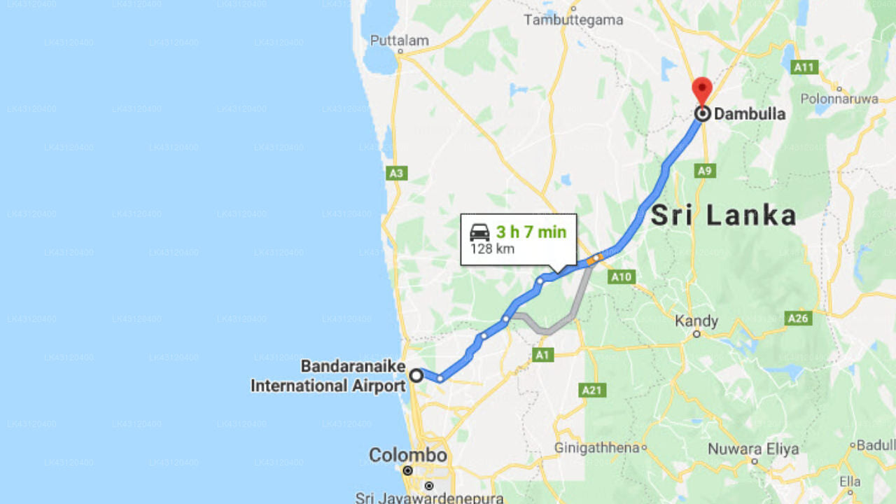 Transfer between Colombo (CMB) Airport and Lake Lodge Kandalama, Dambulla