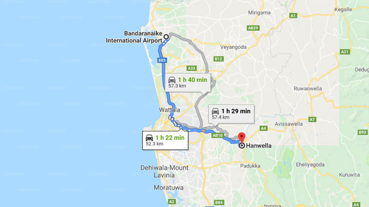 Transfer between Colombo Airport (CMB) and The Nature's Resort, Hanwella