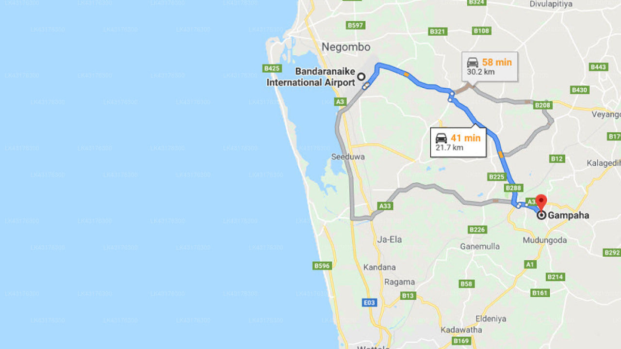 Transfer between Colombo Airport (CMB) and Christine Nature Resort, Gampaha
