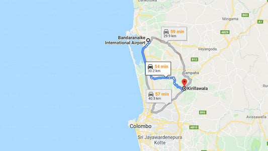 Transfer between Colombo Airport (CMB) and Silvertrends, Kirillawala