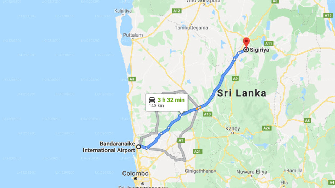 Transfer between Colombo (CMB) Airport and Amaara Forest Hotel, Sigiriya